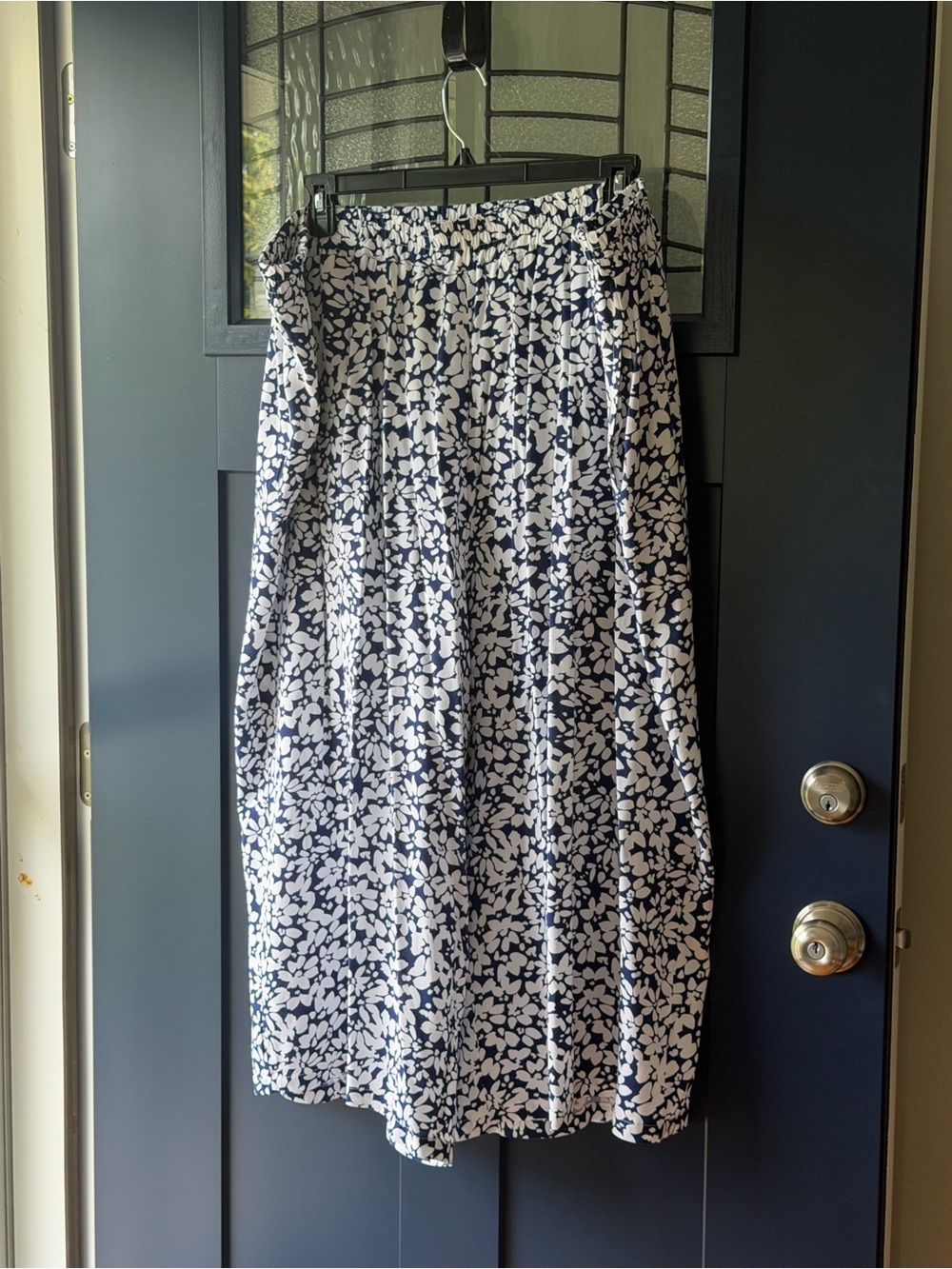 Women's Navy and White Floral Wide Leg Pants